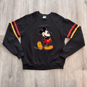 Vintage 80's Disney Mickey Mouse Sweatshirt Mens Large Black Striped Sleeve